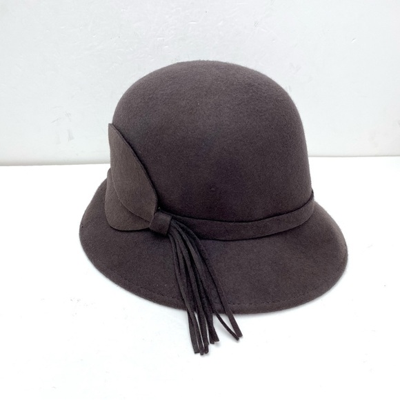 MAGID Hats Wool Felt Leaf Detail Dark Academia Hat in Mushroom Gray main image 7